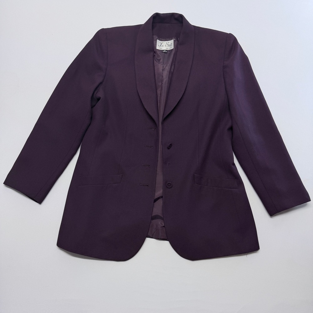 Le Suit Womens Purple Shawl Collar Single Breasted Blazer Jacket Size 12